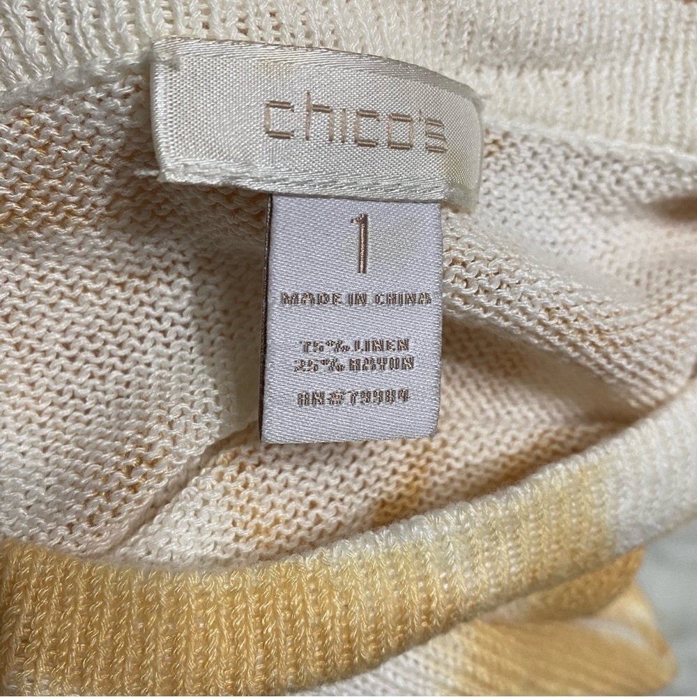 Chico’s Ladies Sweater, Mustard Yellow And White Size 1 ( 8-10) Linen Rayon - Picture 12 of 13
